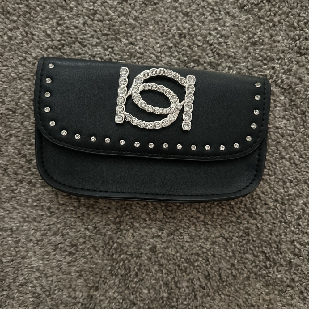 bebe Black Clutch with Silver Studs